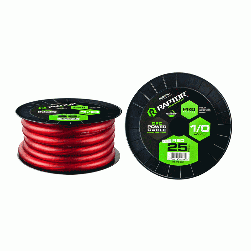 Raptor R51-0-25 1/0 Gauge 25 Ft 100% OFC Power Cable