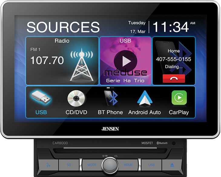Jensen CAR8000 Double-Din with 10.1" Screen, CD/DVD, Apple Carplay, Android Auto