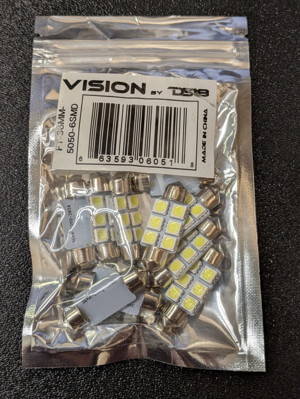 DS18 FESTON 36mm 3W 6 SMD 5050 LED  White Lamp 10pack - FT-36MM-5050-6SMD