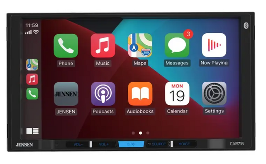 Jensen CAR 716 7" Double-Din Radio, Mechless, Apple Carplay, Android Auto