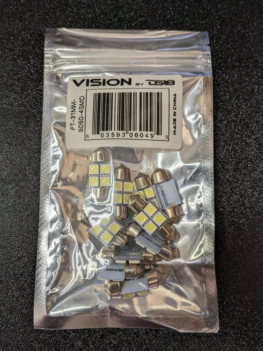 DS18 FESTON 31mm  4 SMD 5050 LED  White Lamp 10pack - FT-31MM-5050-4SMD