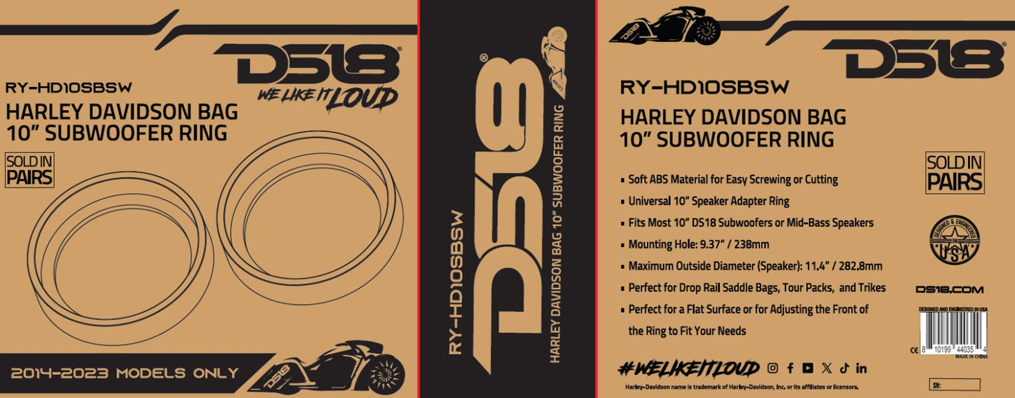 DS18 RY-HD10SBSW Harley Davidson Bag 10" Subwoofer Rings
